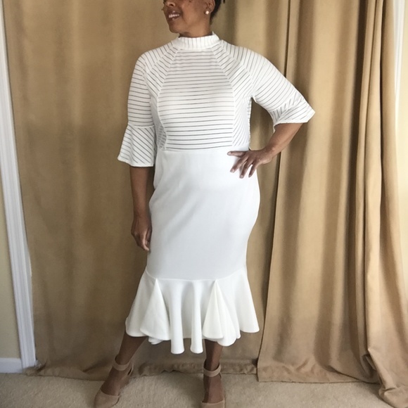 NWT Sheer Stripe Trumpet Dress w/ Bell Sleeves 3XL - Picture 4 of 16